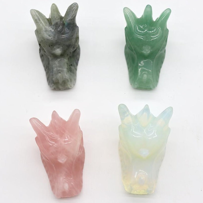 Statue de crâne de dragon en cristal sculpté à la main de 4 cm