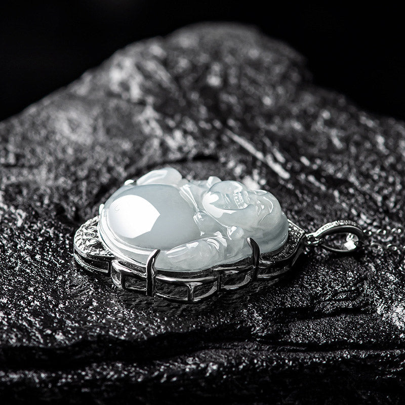 Collier en argent sterling 925 et jade | Bouddha rieur Abondance