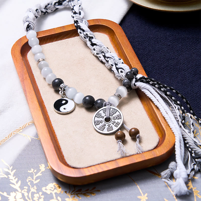Bracelet de pouvoir Yin Yang en pierre noire pailletée 14-18 cm