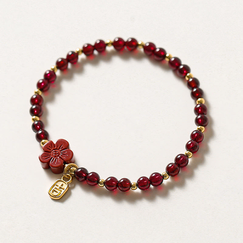 Bracelet Calme Fleur Grenat Cinabre Or 14 carats