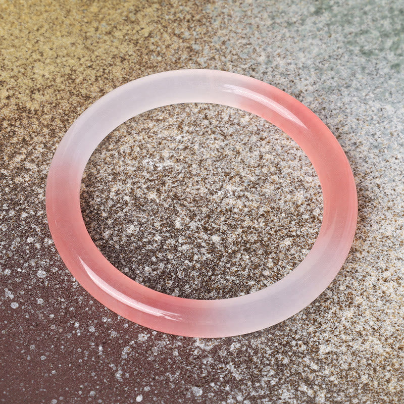 Bracelet jonc en jade de soie rose doré de 8 mm