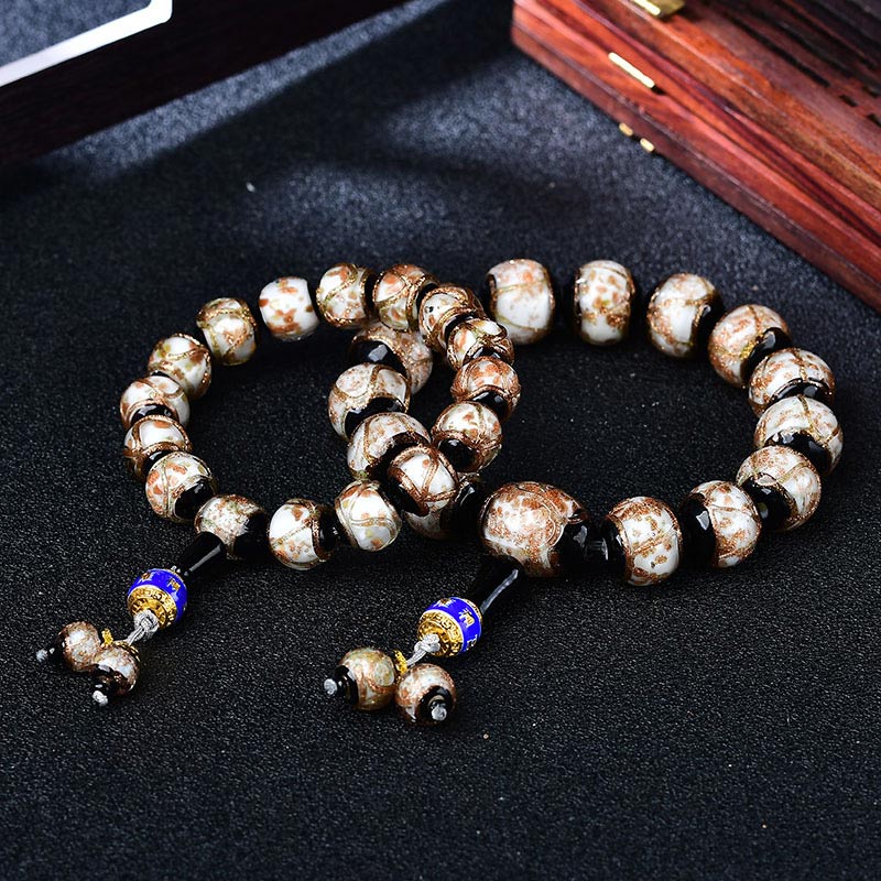 Bracelet de guérison tibétain en agate veine de dragon 14 mm