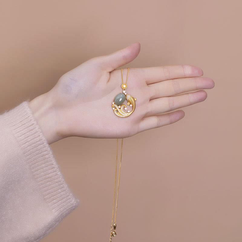 Collier de guérison en jade cyan avec poisson koï 40+5 cm unisexe