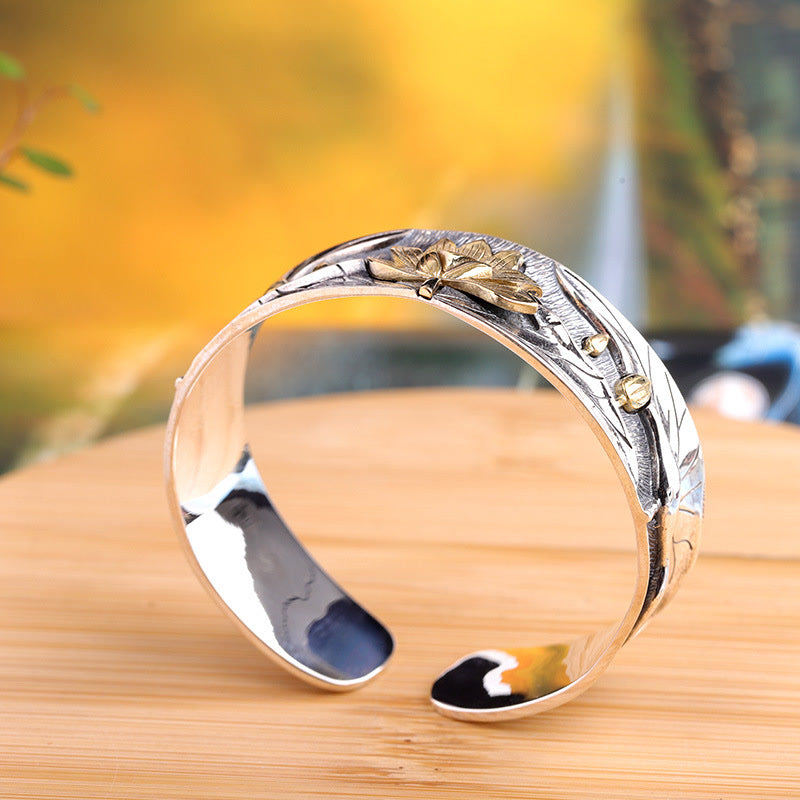 Bracelet Calme Fleur de Lotus en Argent Sterling 925 Réglable