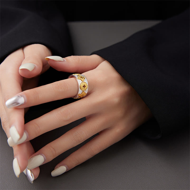 Bague porte-bonheur en argent sterling 925 à motif floral de la dynastie Tang