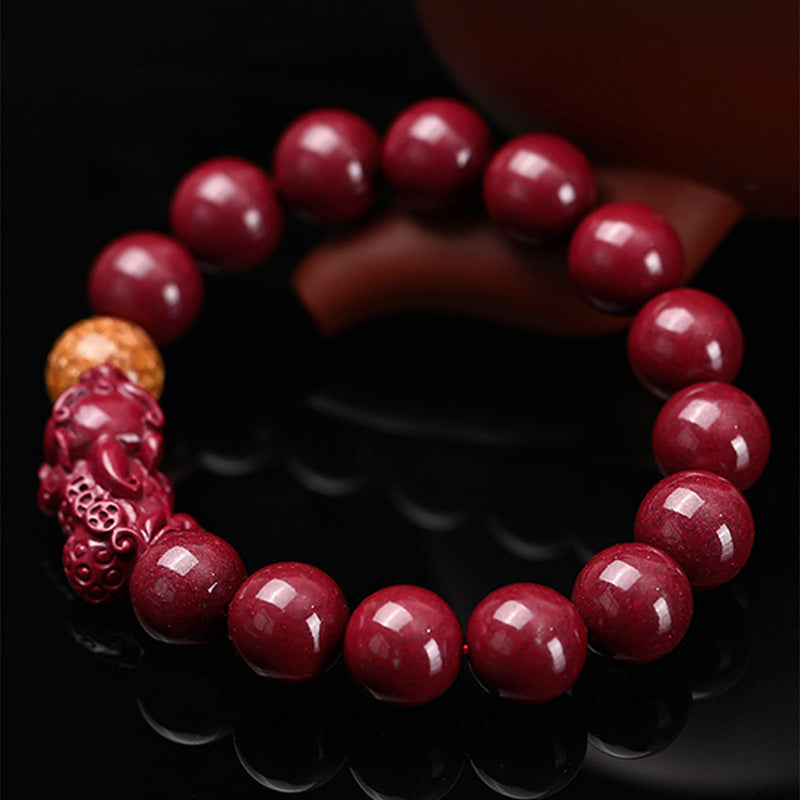 8mm Cinnabar Pixiu Calm Bracelet for Wealth & Luck