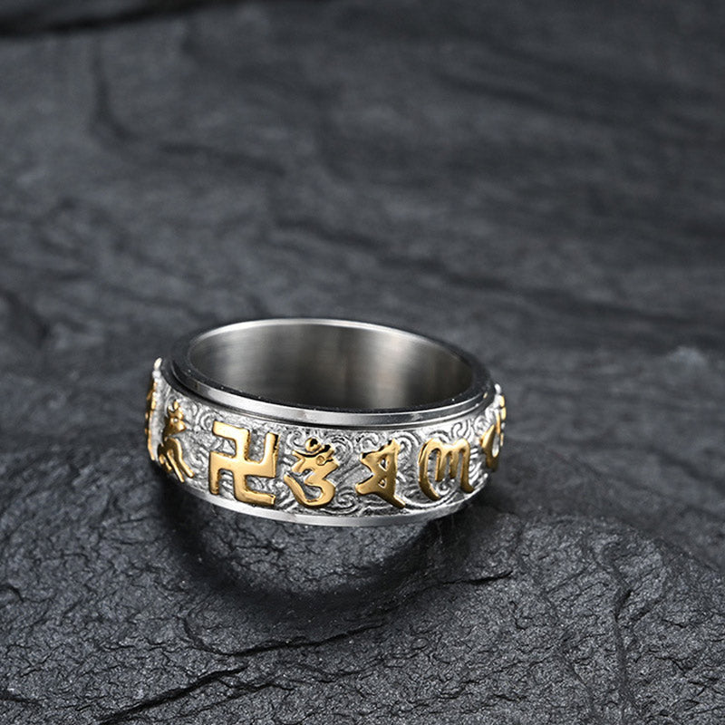 Bague Om Mani Padme Hum en acier titane de 8 mm pour l'équilibre et le calme