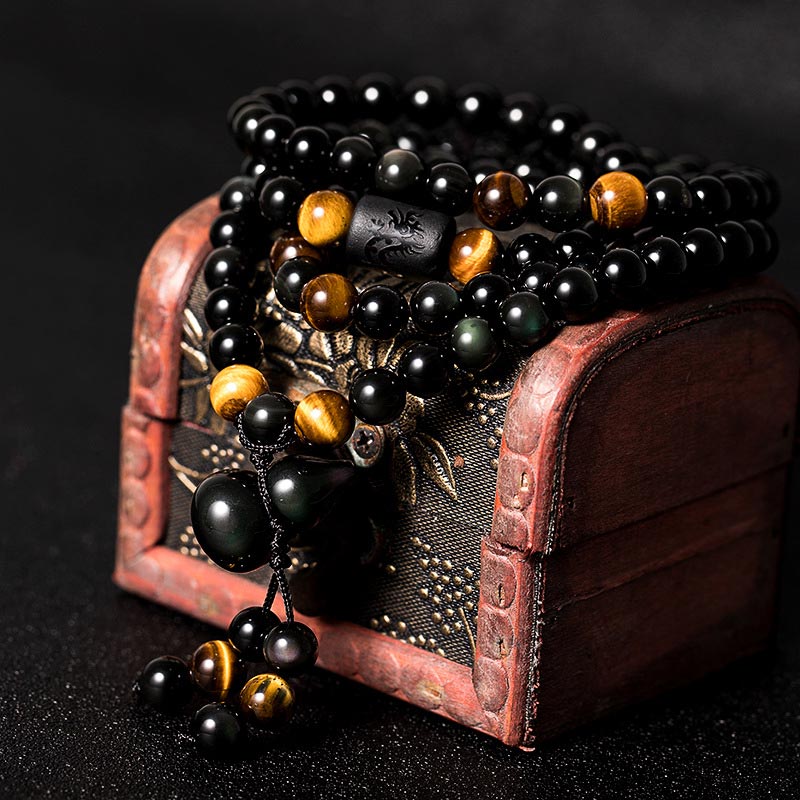 6mm Obsidian Blessing Bracelet Mala for Protection & Healing