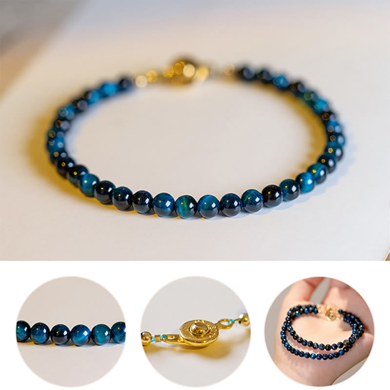Bracelet de protection en chaîne œil de tigre bleu de 4 mm