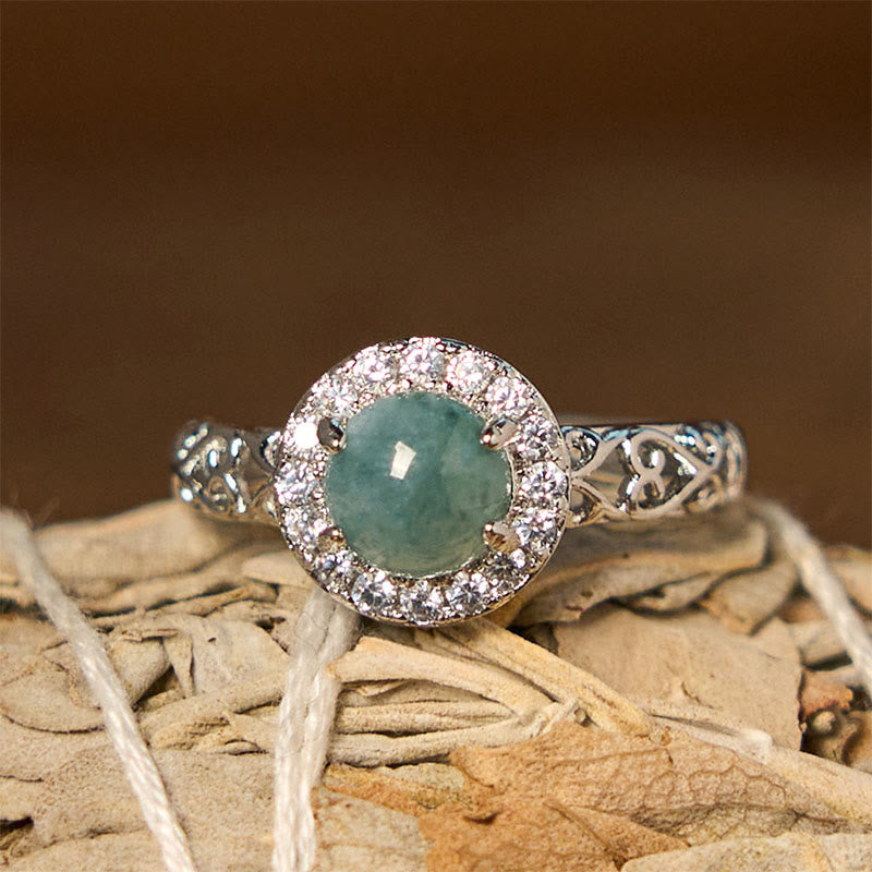 Bague porte-bonheur en jade Hetian de 4 mm avec motif de bâton Ruyi