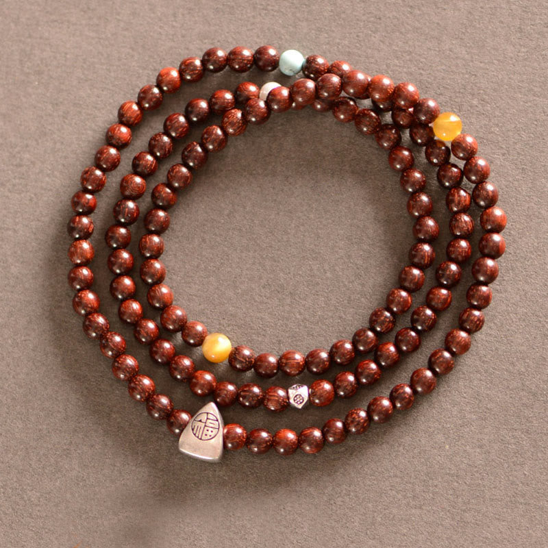 Bracelet de protection spirituelle en bois de santal rouge à petites feuilles de 4 mm
