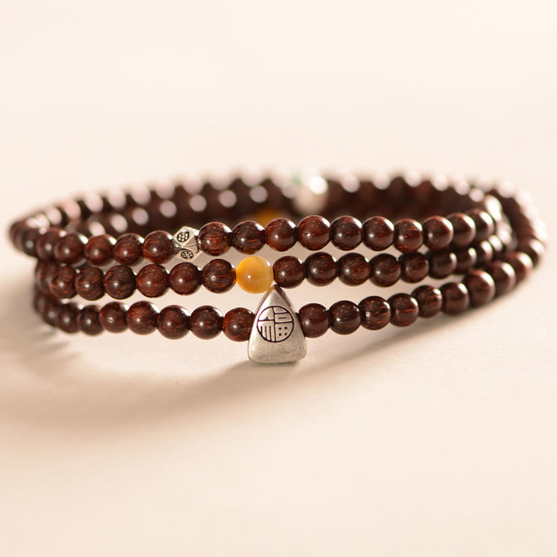 Bracelet de protection spirituelle en bois de santal rouge à petites feuilles de 4 mm