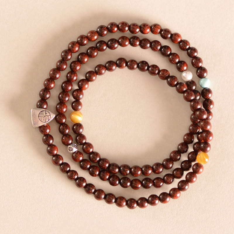 Bracelet de protection spirituelle en bois de santal rouge à petites feuilles de 4 mm