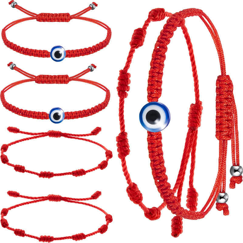 Lot de 4 bracelets de protection contre le mauvais œil en fil rouge