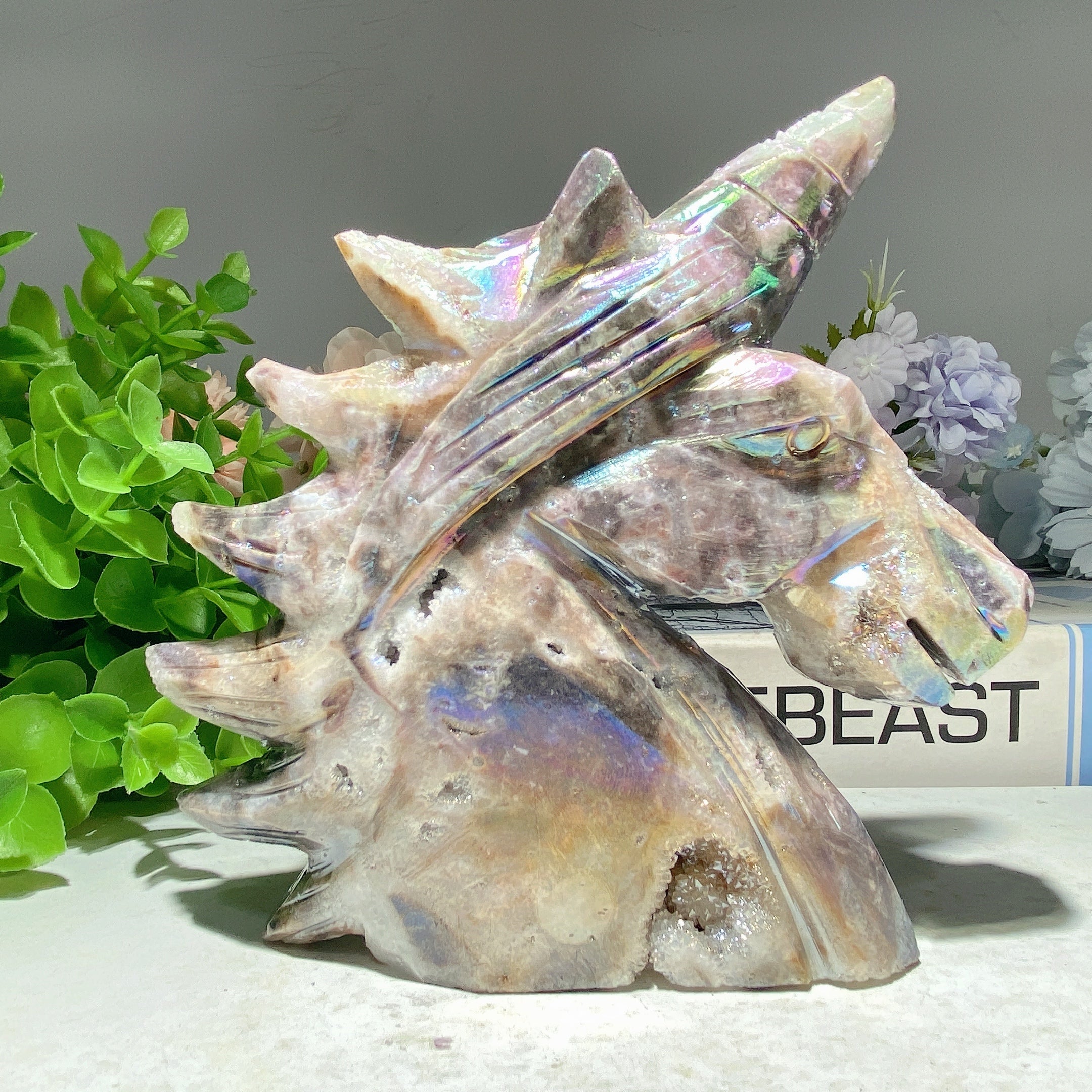 5.0" Aura Druzy Zinc Unicorn Crystal Figurine for Healing