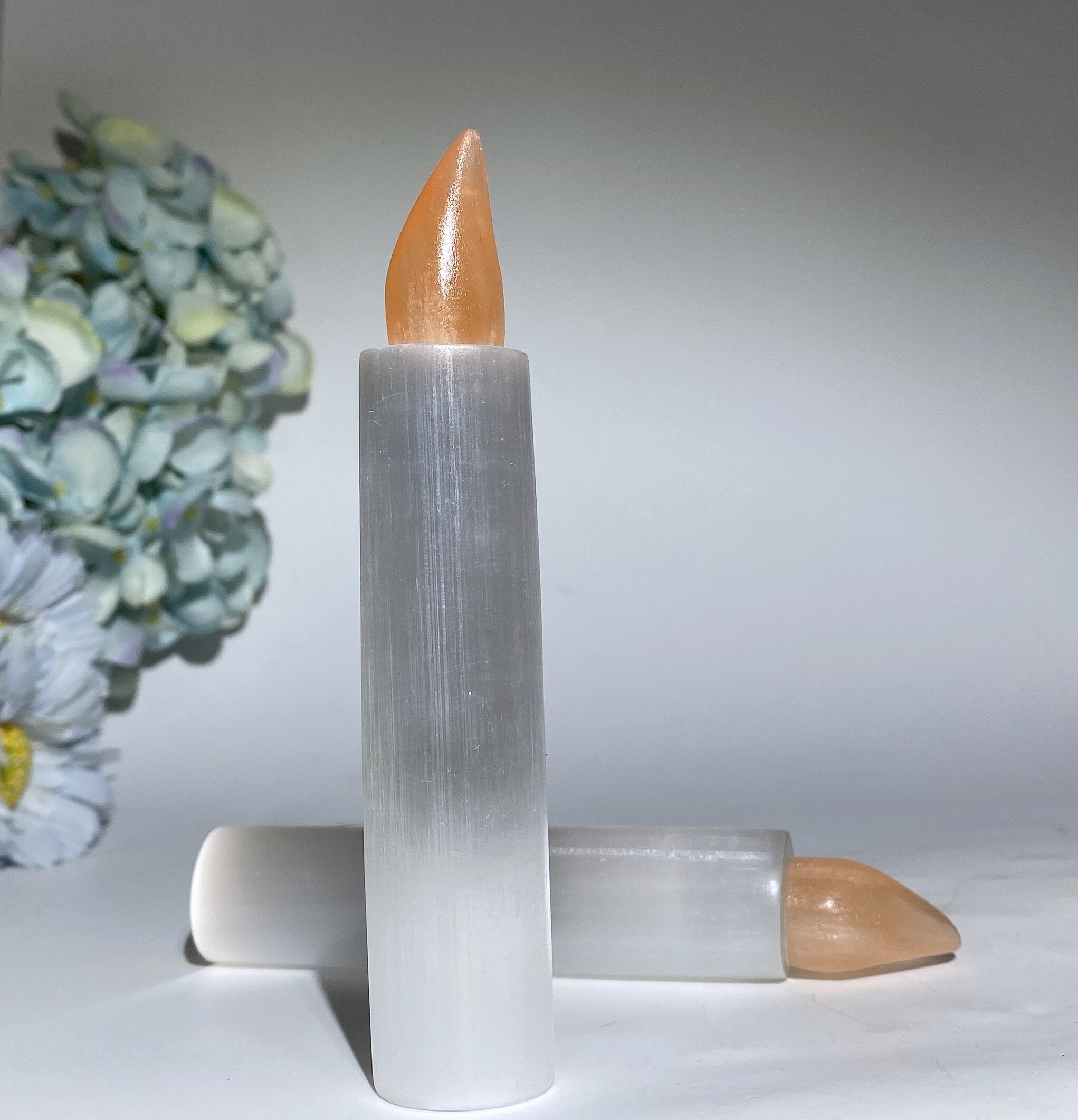 Bougie en cristal sculptée en sélénite de 5,1 pouces pour la guérison