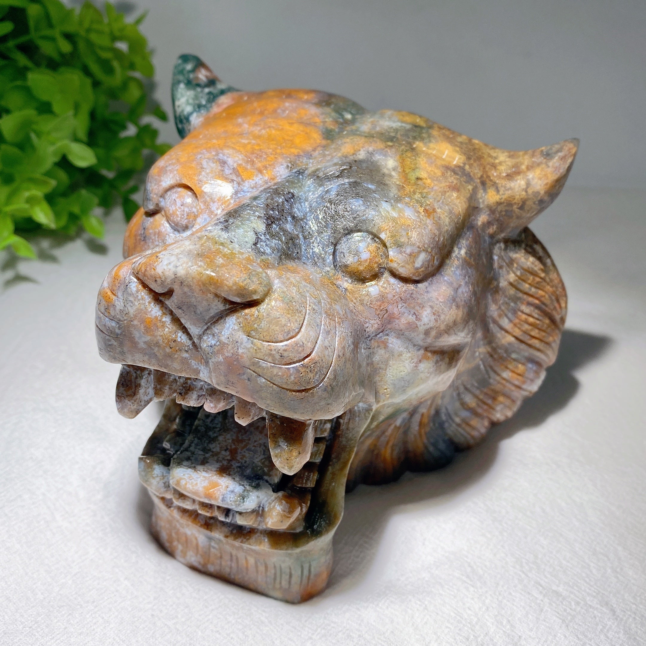 5.2 inch Ocean Jasper Tiger Head Crystal Carving for Healing