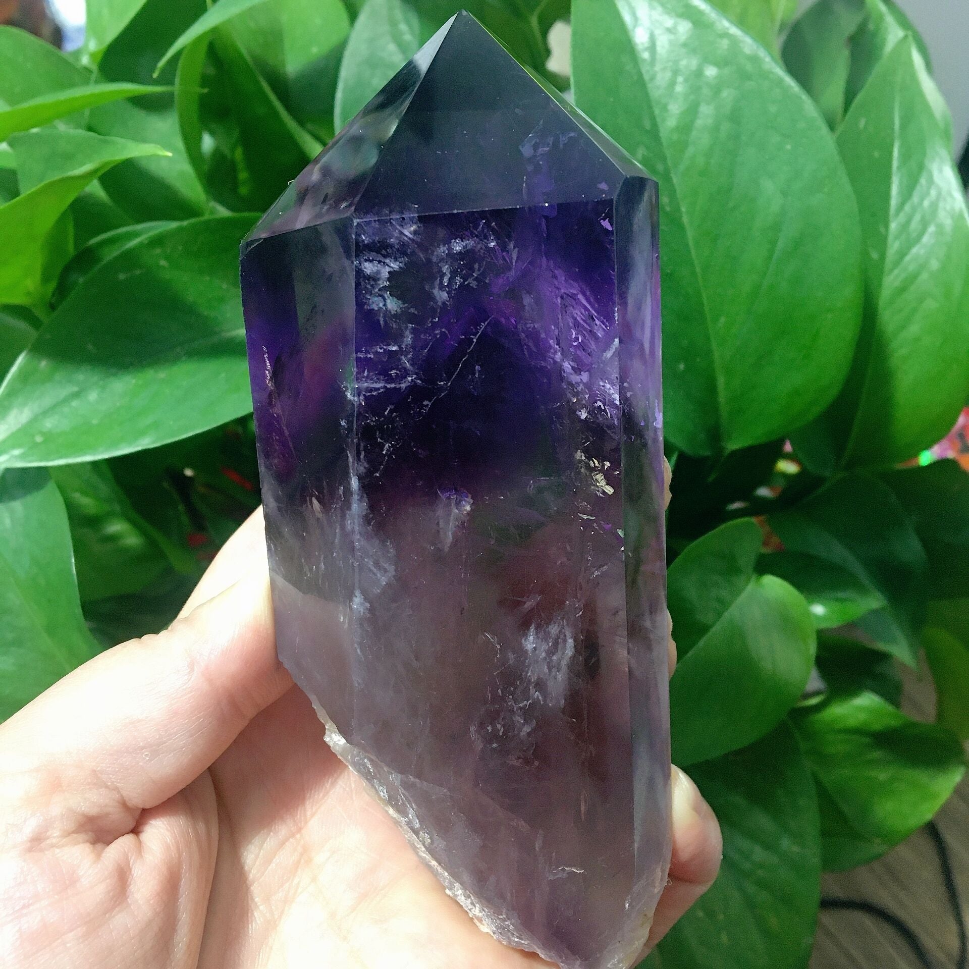5.5-inch Dark Purple Amethyst Crystal Point Half Polished