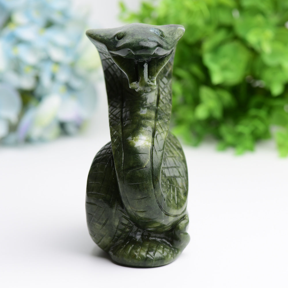 5.5 inch Green Jade Cobra Crystal Figurine Carving