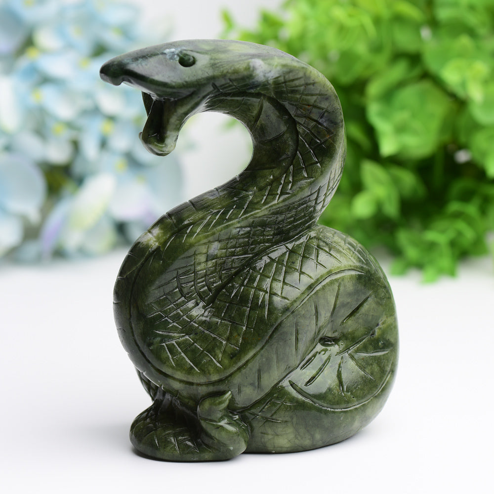 5.5 inch Green Jade Cobra Crystal Figurine Carving