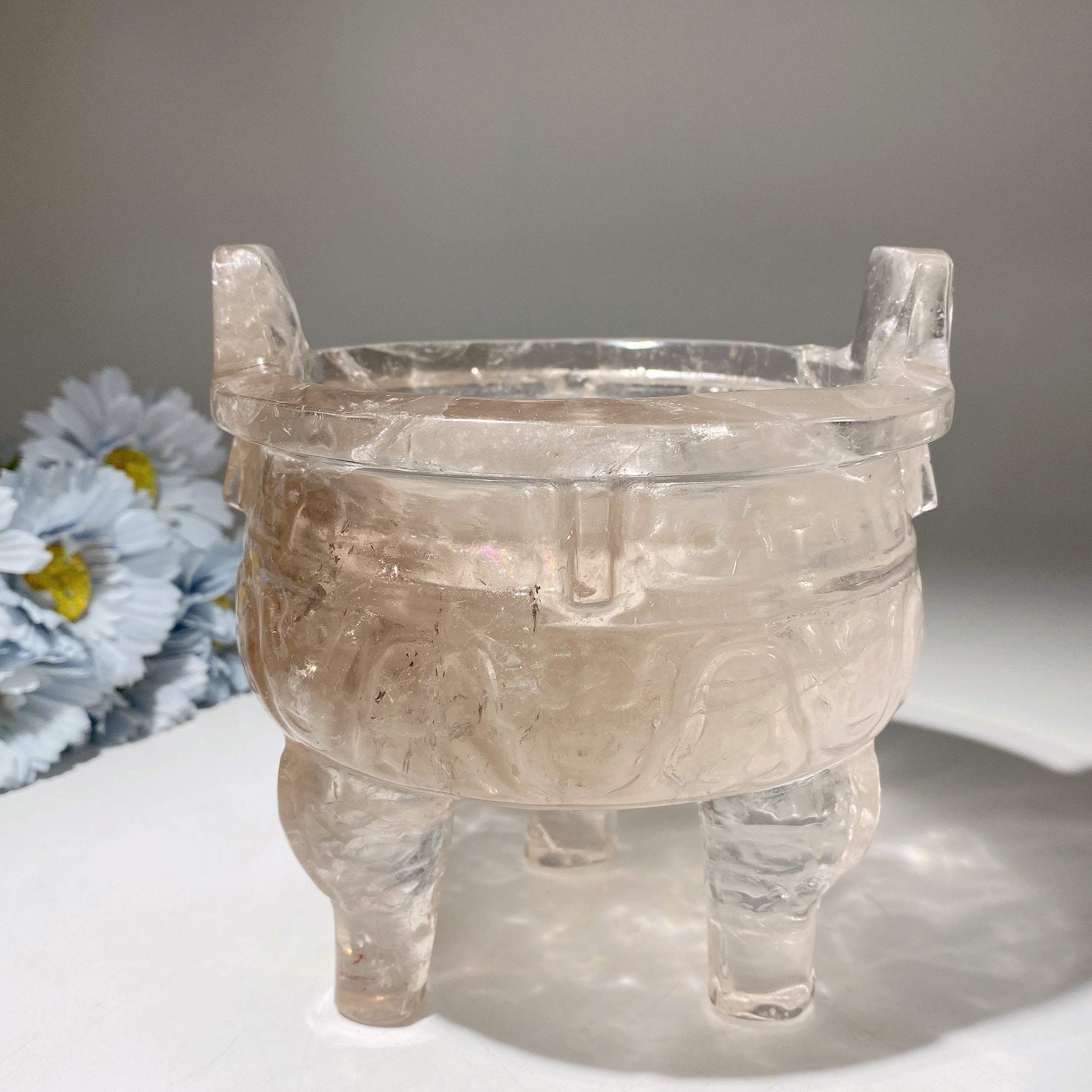5.5 Inch Smoky Clear Quartz Crystal Tripod Figurine