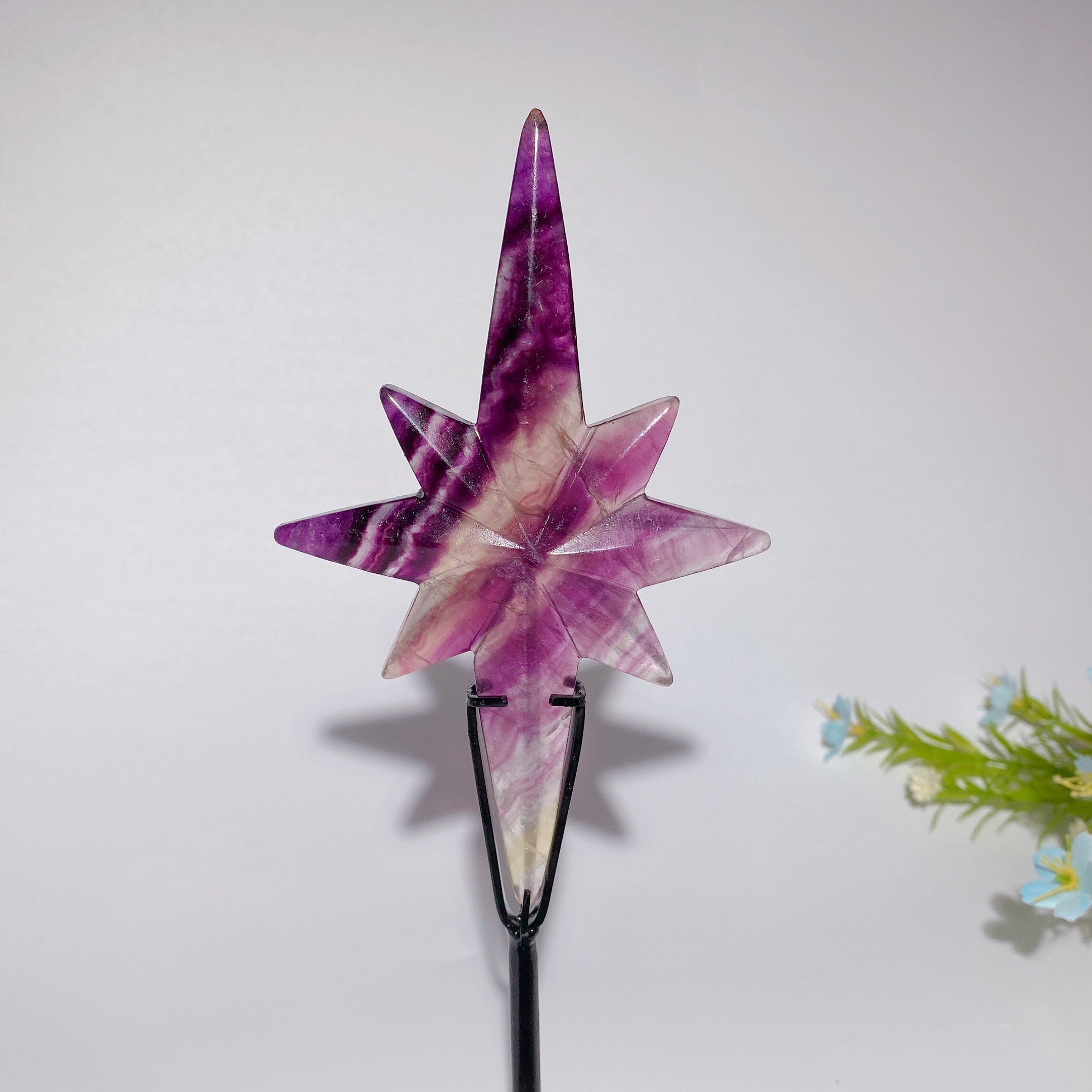 Figurine en cristal de fluorite et de quartz transparent de 5,5 pouces avec support