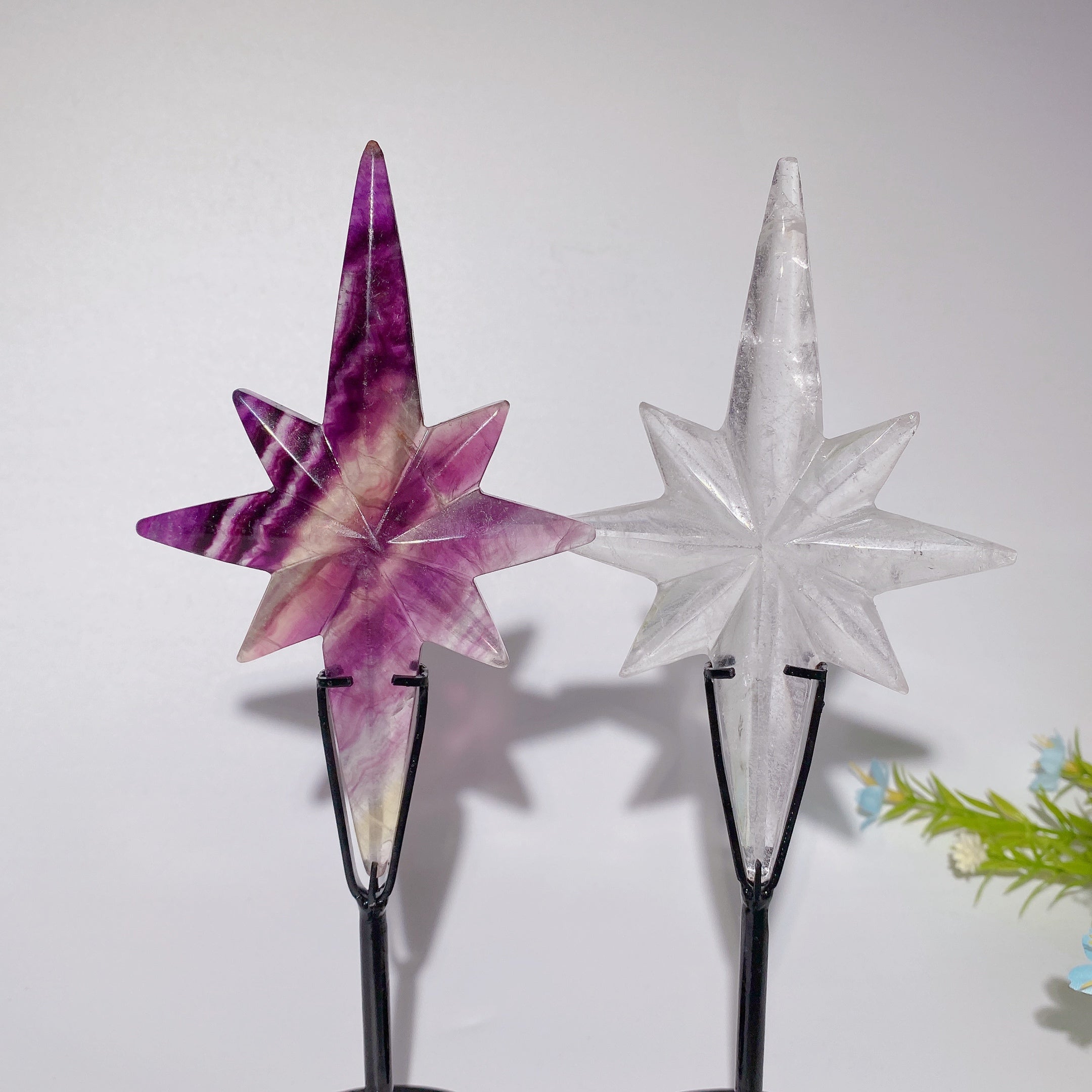 Figurine en cristal de fluorite et de quartz transparent de 5,5 pouces avec support