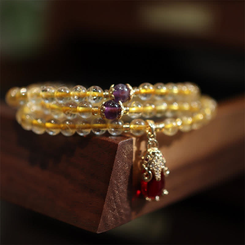 Bracelet de protection et de prospérité Pixiu en citrine et améthyste de 5,5 mm