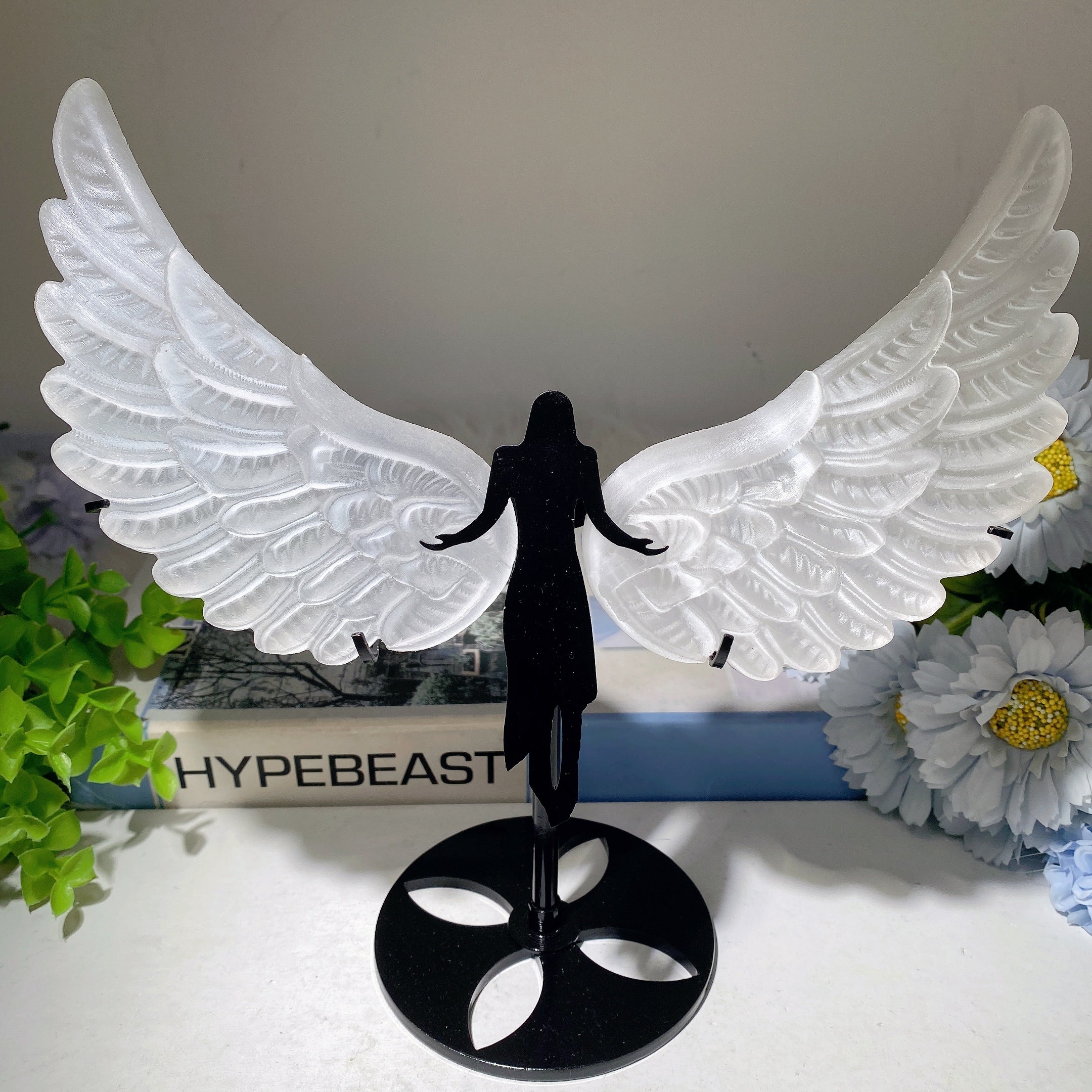 5.6-inch Selenite Angel Wings Crystal Figurine with Stand