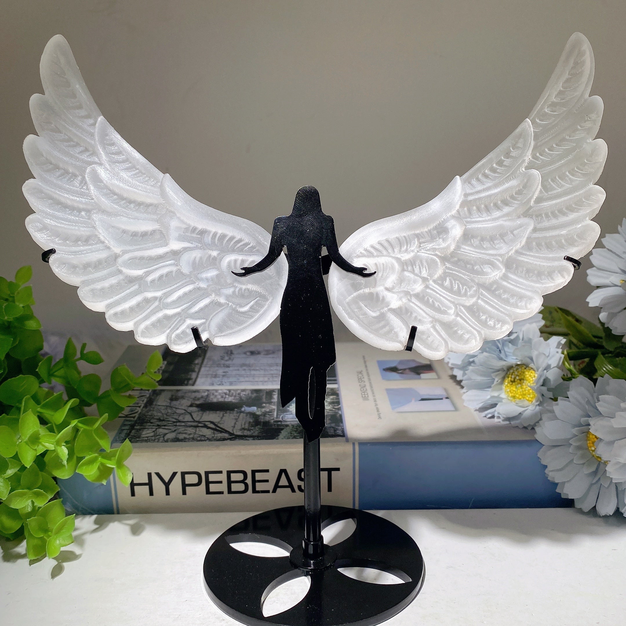 5.6-inch Selenite Angel Wings Crystal Figurine with Stand