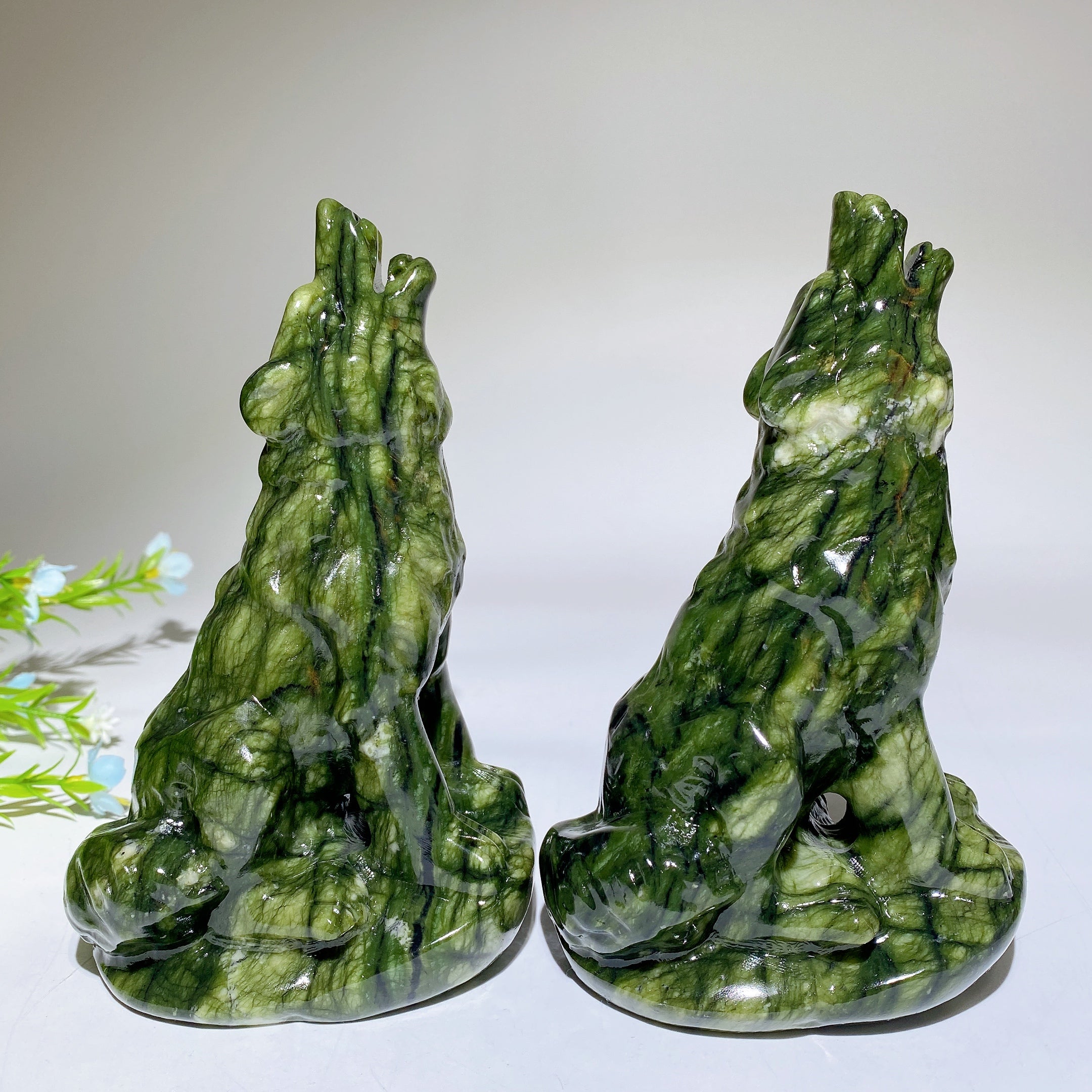 Figurine de loup en cristal de guérison serpentine de 5,7 pouces