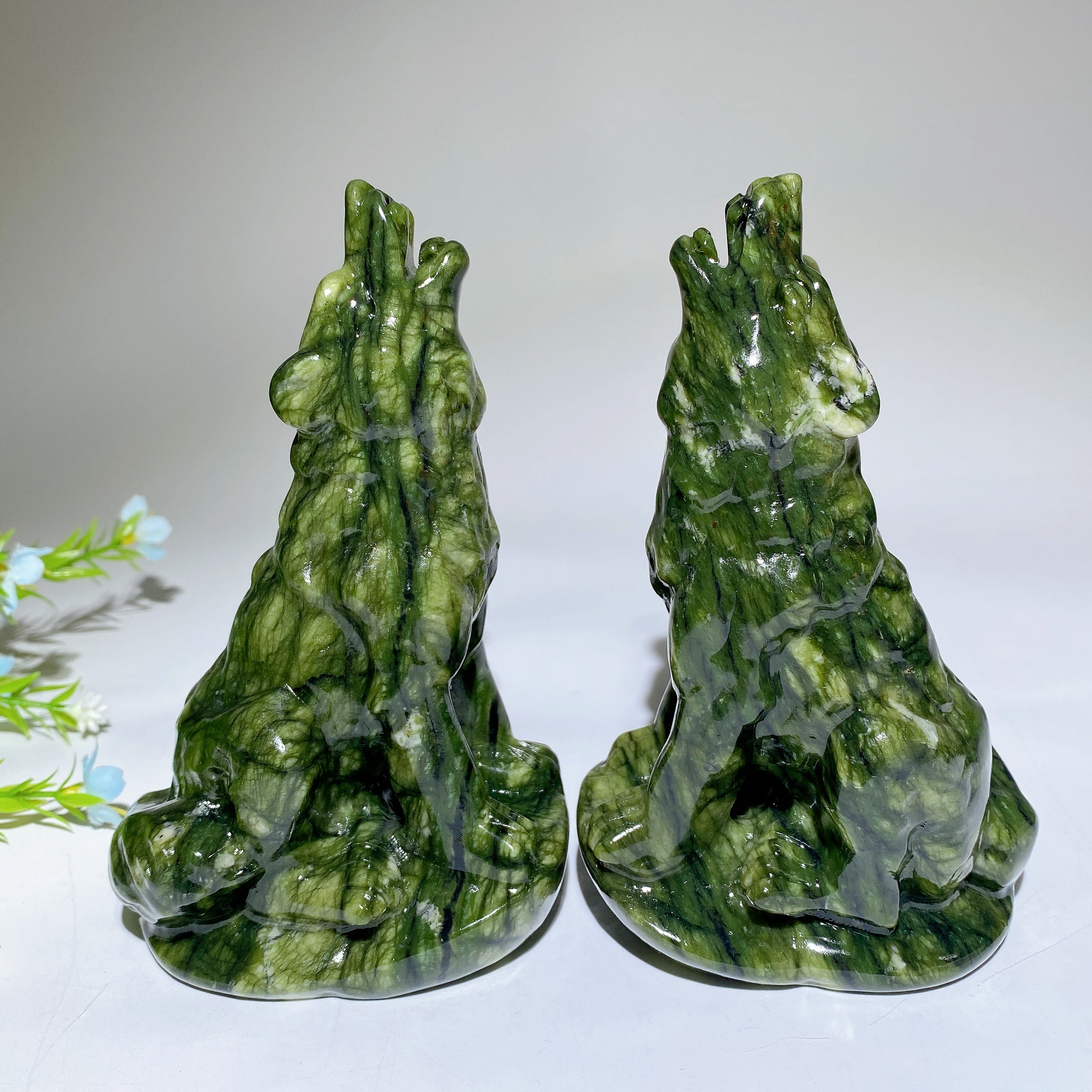 Figurine de loup en cristal de guérison serpentine de 5,7 pouces