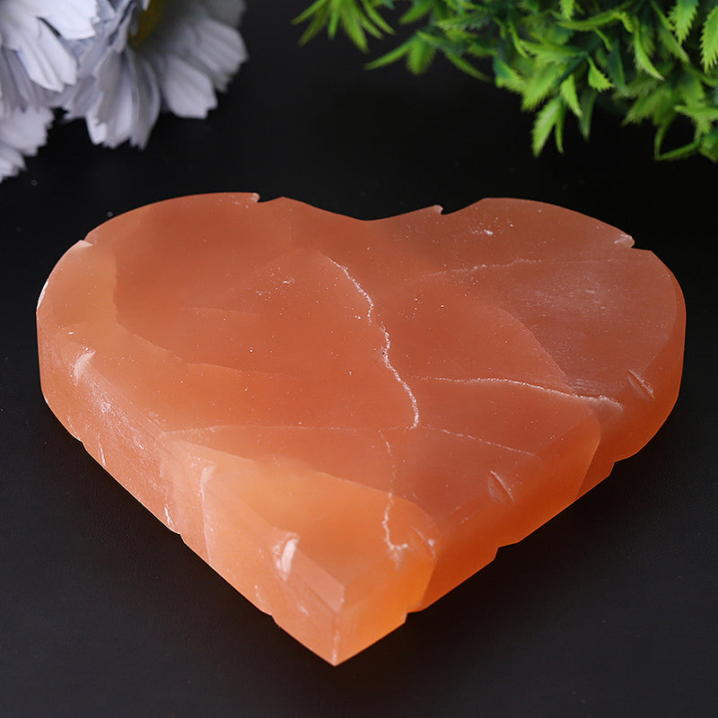 5 inch Peach Selenite Heart Shape Crystal for Meditation
