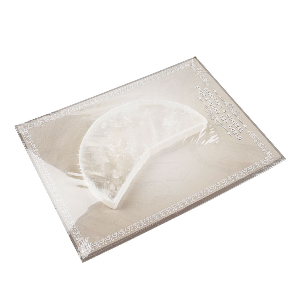 Dalle de cristal en sélénite en forme de lune de 5 pouces pour la guérison