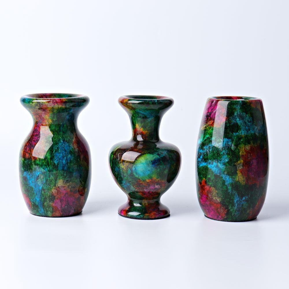 Vase minéral en jade sept couleurs de 5 pouces