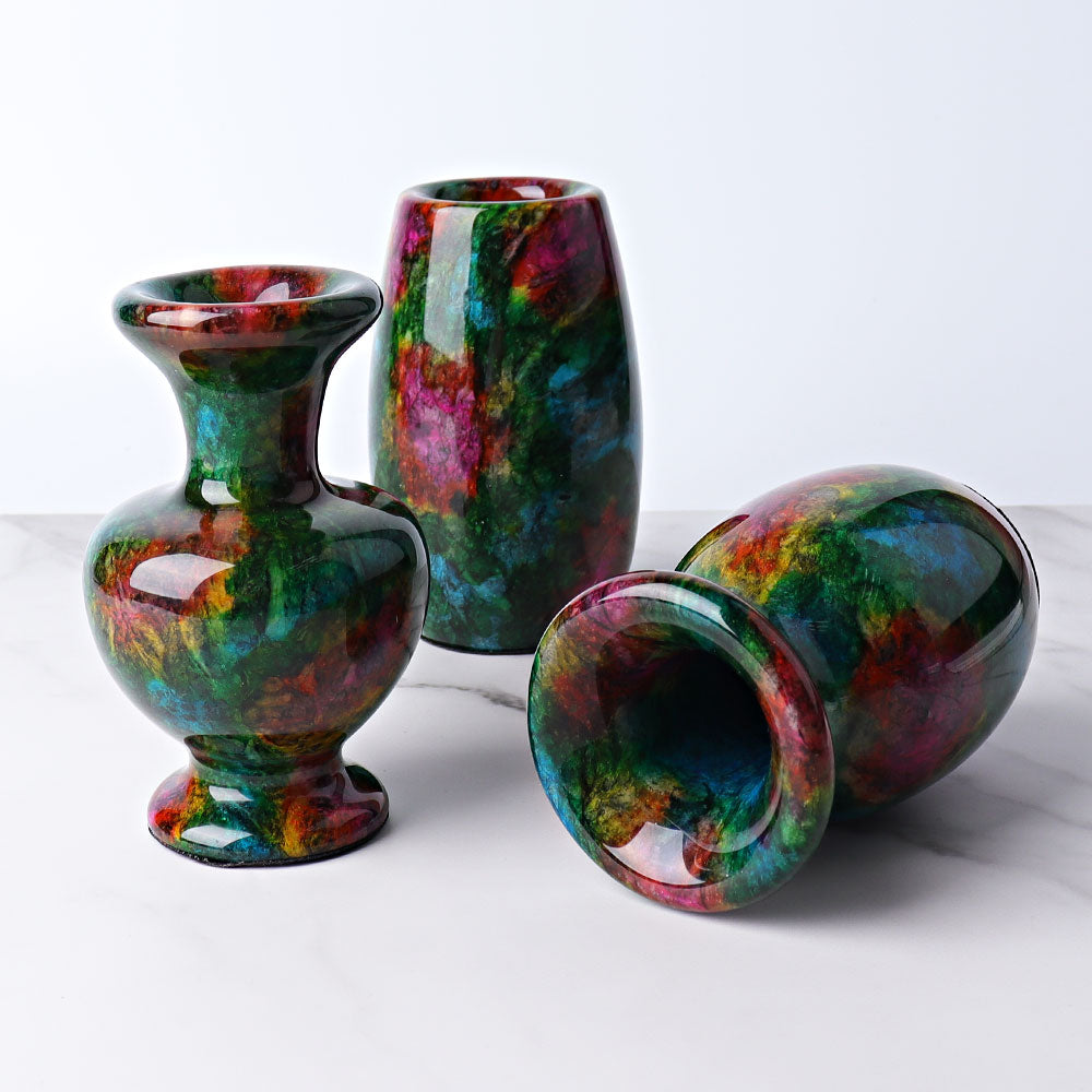 Vase minéral en jade sept couleurs de 5 pouces