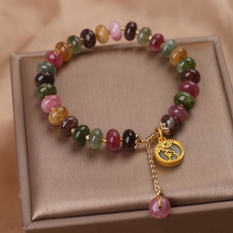 Bracelet d'amour en tourmaline colorée avec breloque fleur de lapin
