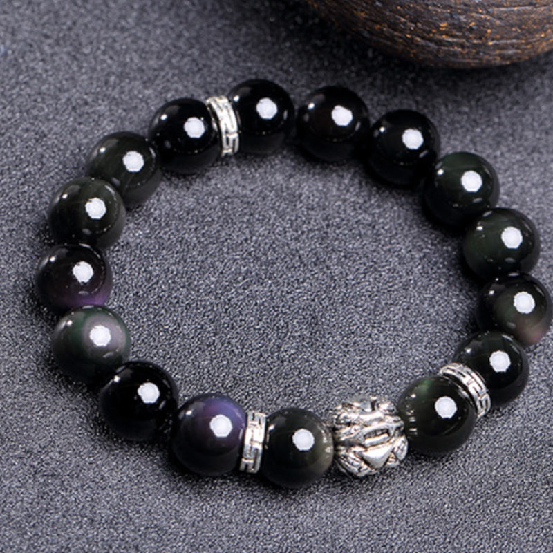 Bracelet Feng Shui Pi Xiu en obsidienne arc-en-ciel de 12 mm