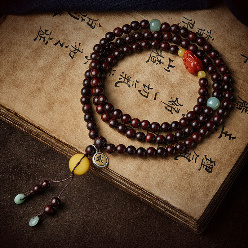 Chinese Zodiac 108 Mala Bracelet Red Agate & Sandalwood