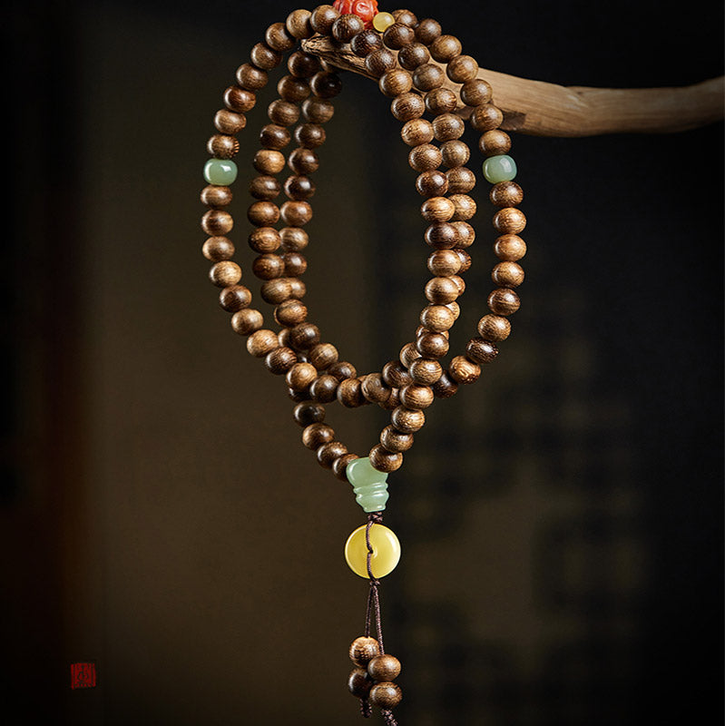 8mm Agarwood Jade Wood Mala Beads Bracelet for Balance