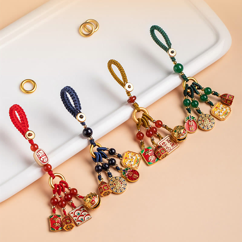 Porte-clés en cuivre représentant un lion dansant et une richesse pour voiture