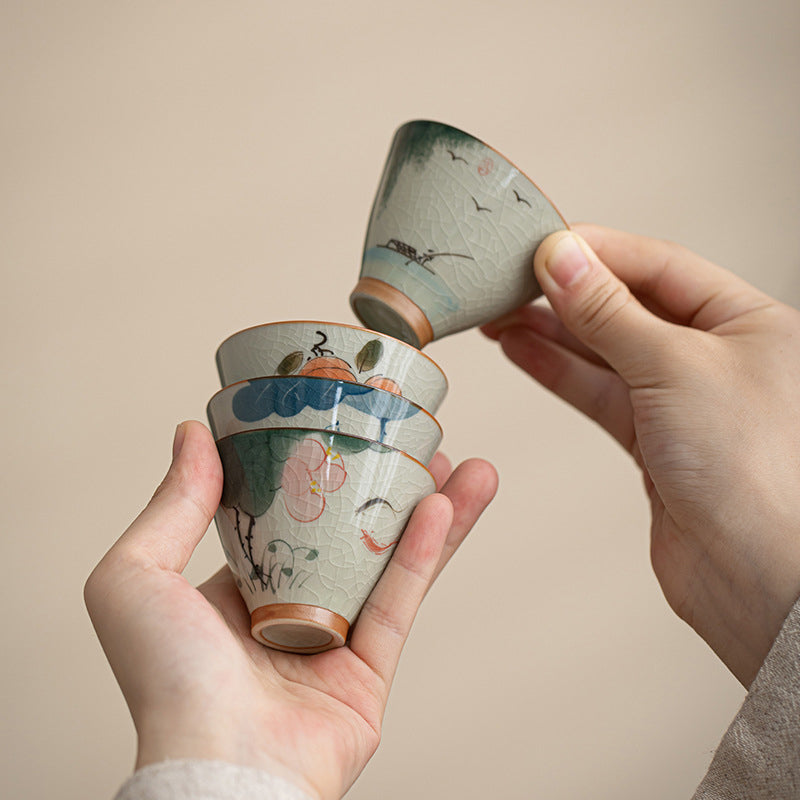 Tasse à thé en céramique de 50 ml avec motif de lotus et de poisson koï pour la méditation