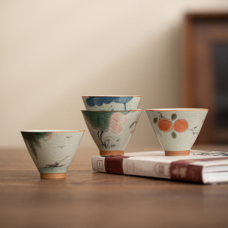 Tasse à thé en céramique de 50 ml avec motif de lotus et de poisson koï pour la méditation