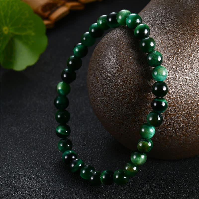 Bracelet de force en œil de tigre vert de 8 mm pour l'amour de soi