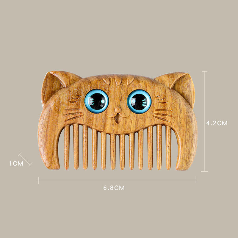Peigne de guérison en bois de santal vert avec motif de chat pour une énergie positive