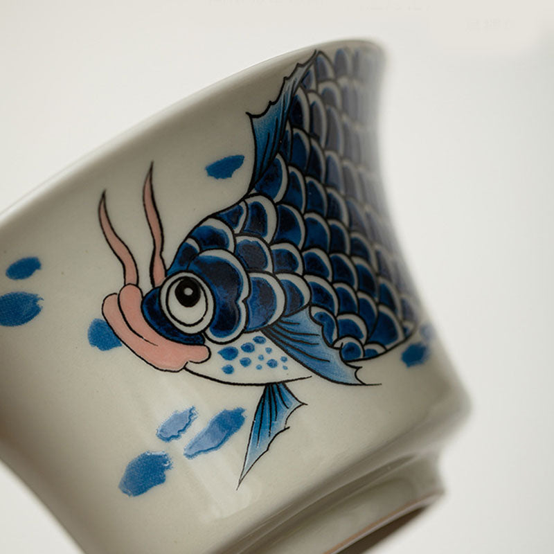 Red Ceramic Koi Fish Gaiwan Teacup 130ml for Tea Rituals