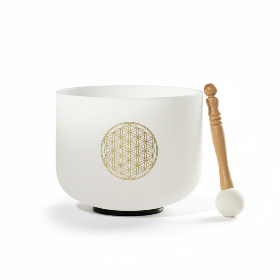 Bol en cristal givré Fleur de vie 528 Hz Note C Do aigu