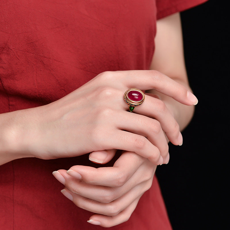 Bague courage réglable en argent et corindon rouge, bijou spirituel
