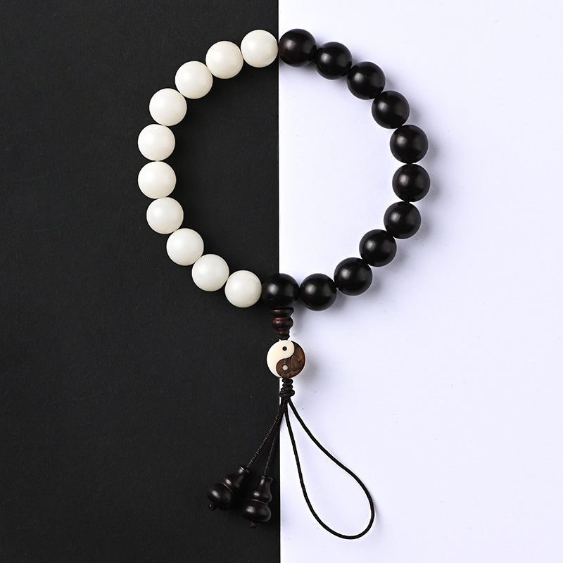 Bracelet de méditation et de protection Yin Yang en ébène de 12 mm