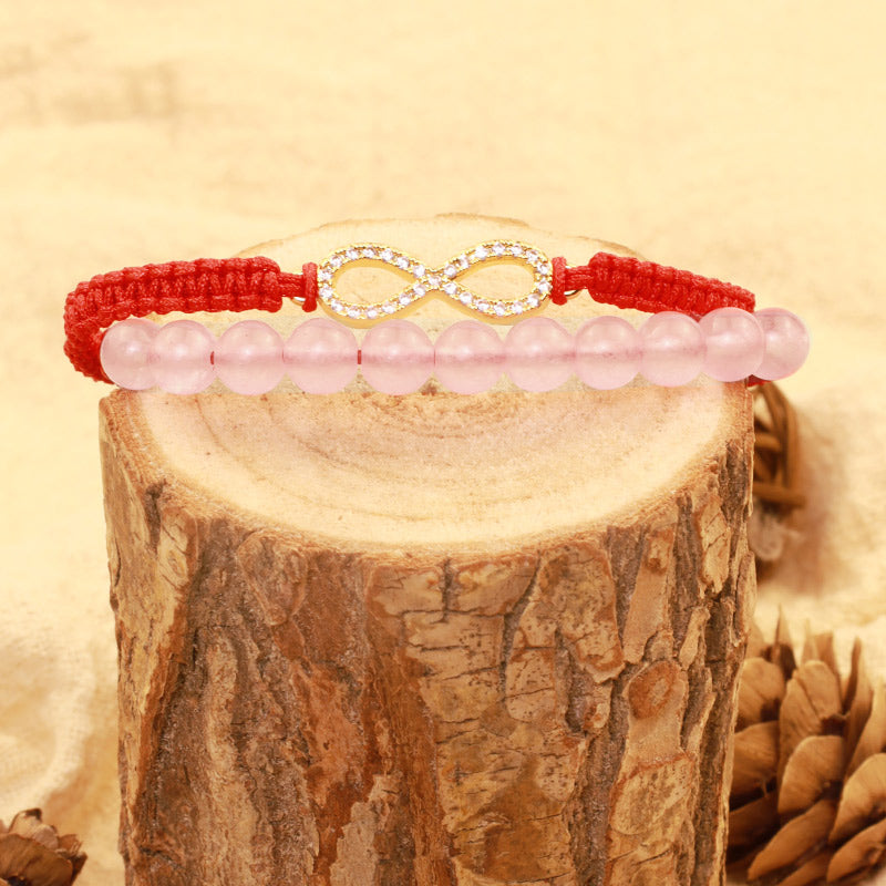 Bracelet Lotus Rose Cristal Rouge Cordon 38 cm Unisexe